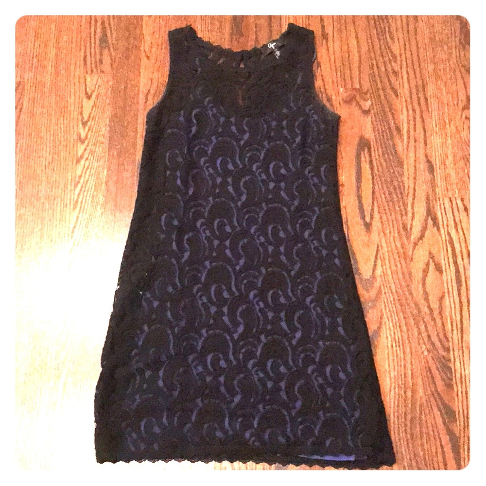 Aqua black lace shift dress
